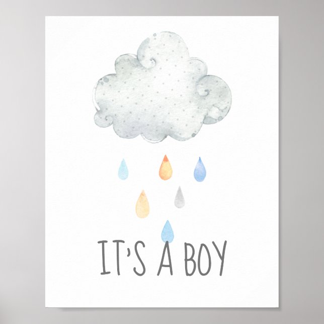 Rain Cloud Boy Baby Shower It's a Boy Sign (Front)