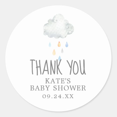 Rain Cloud Boy Baby Shower Thank You Favor Sticker