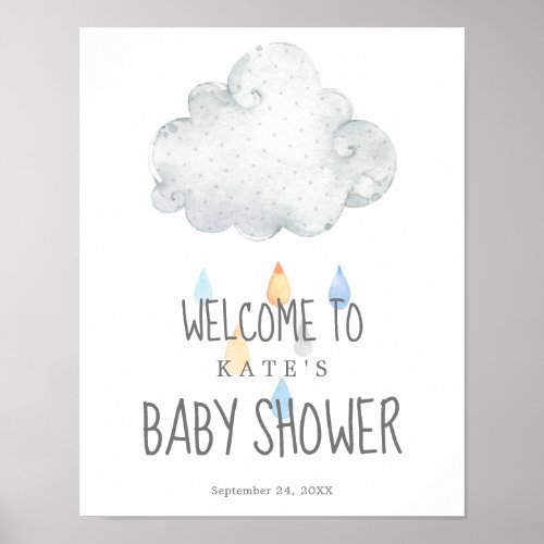 Rain Cloud Boy Baby Shower Welcome Poster