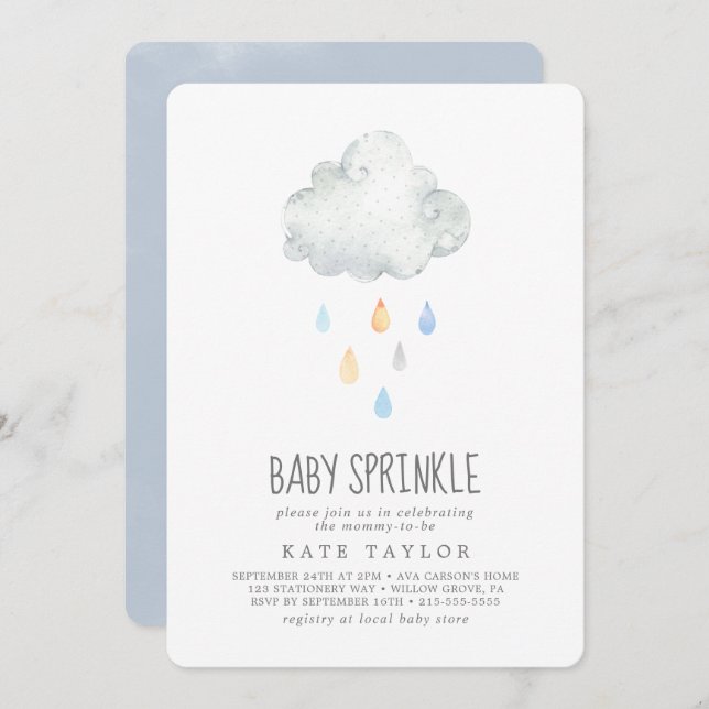 Rain Cloud Boy Baby Sprinkle Invitation (Front/Back)