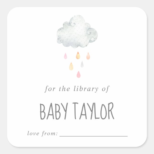 Rain Cloud Girl Baby Shower Bookplate (Front)