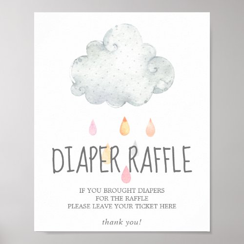 Rain Cloud Girl Baby Shower Diaper Raffle Sign