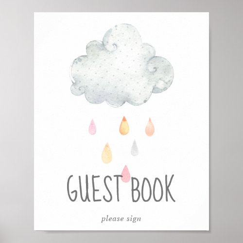 Rain Cloud Girl Baby Shower Guest Book Sign