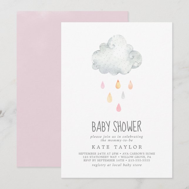 Rain Cloud Girl Baby Shower Invitation (Front/Back)
