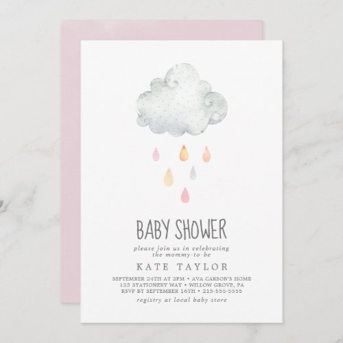 Rain Cloud Girl Baby Shower Invitation
