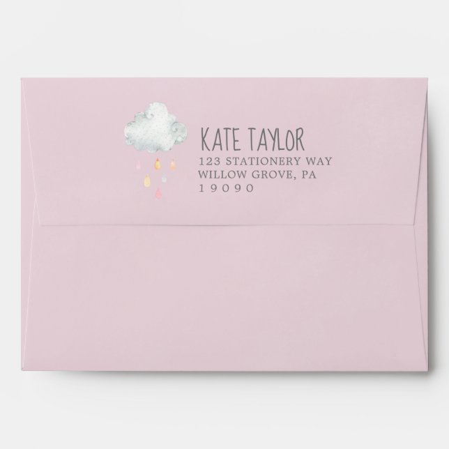 Rain Cloud Girl Baby Shower Invitation Envelope (Back (Top Flap))
