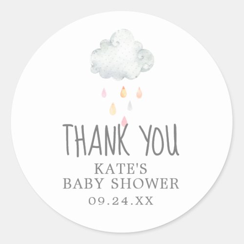 Rain Cloud Girl Baby Shower Thank You Favor Classic Round Sticker