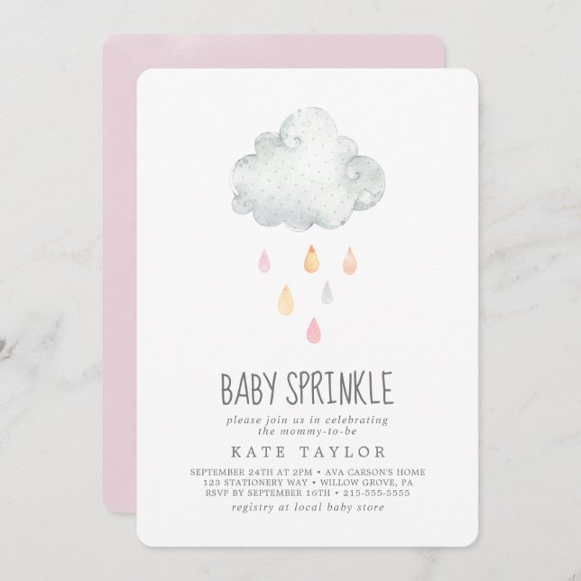 Rain Cloud Girl Baby Sprinkle Invitation (Front/Back)