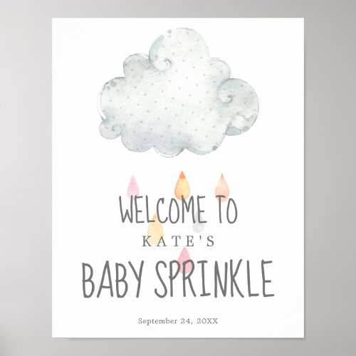 Rain Cloud Girl Baby Sprinkle Welcome Poster
