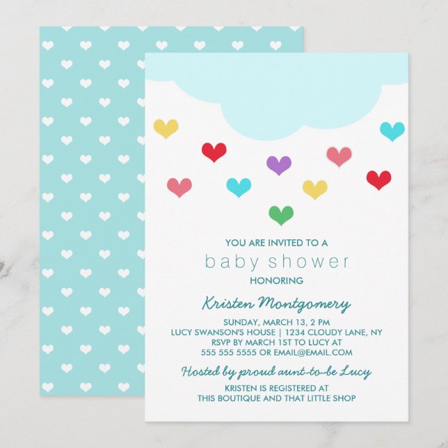Rain Cloud & Hearts | Baby Shower Invitation (Front/Back)