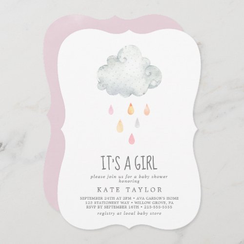 Rain Cloud Its A Girl Baby Shower Invitation