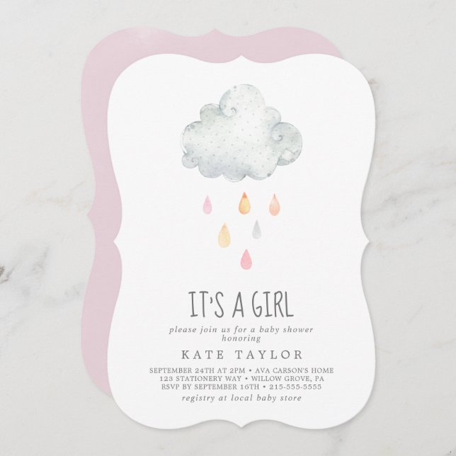 Rain Cloud It's A Girl Baby Shower Invitation (Front/Back)