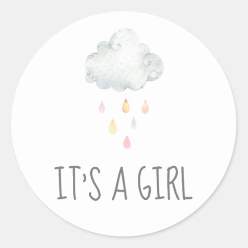 Rain Cloud Its A Girl Baby Shower Sticker