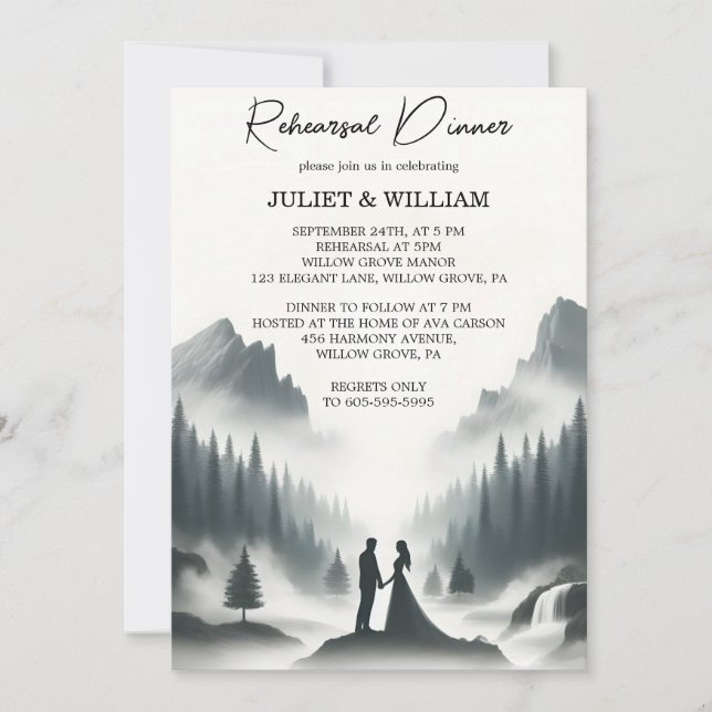 Rain Cloud Nature Smoky Mountain Rehearsal Dinner Invitation (Front)