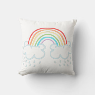 Rain Clouds and Cute Rainbow Throw Pillow