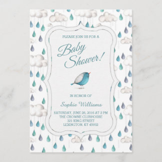 Rain Clouds and Raindrops Baby Shower Invitation