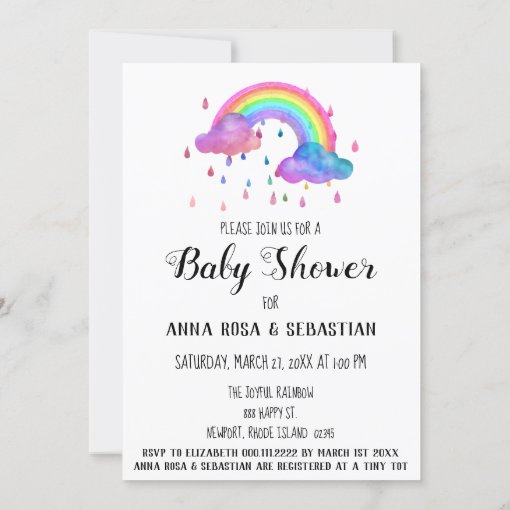 Rain Clouds Rainbow Baby Shower Invitation | Zazzle