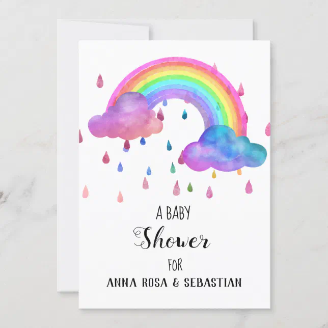 Rain Clouds Rainbow Baby Shower Invitation | Zazzle