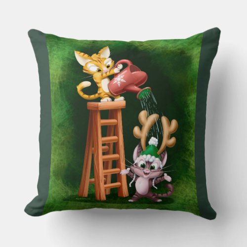 RAIN DEER CATS by Jeff Willis Art Throw Pillow