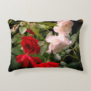 Rain Drenched Red And White Roses Accent Pillow