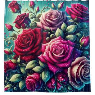 “Rain-Drenched Roses: Drops of Elegance" Shower Curtain