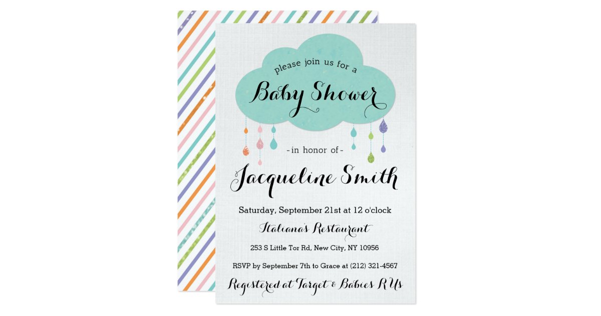 Rain Drop Glitter Baby Shower Invitation