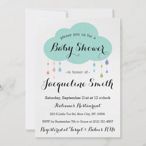 Rain Drop Glitter Baby Shower Invitation