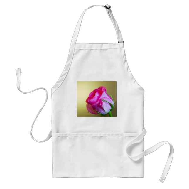 Rain Drop Kisses of Nature on Pink Rose Adult Apron (Front)