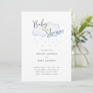 Rain Drop Modern Minimal Watercolor Baby Shower Invitation
