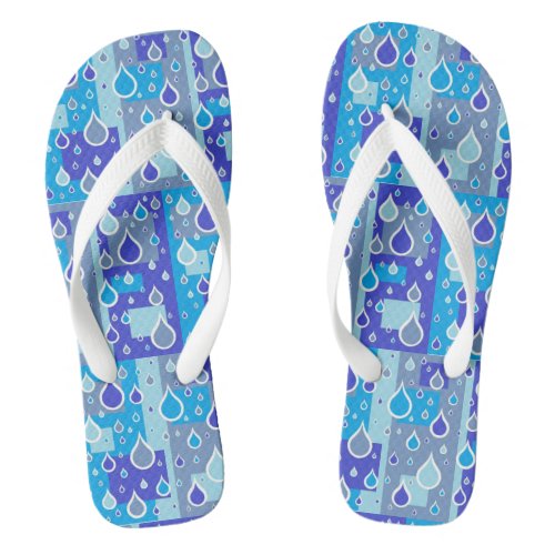 Rain Drops April Showers Multi Blue Design Flip Flops