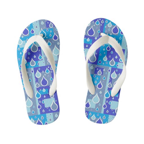 Rain Drops April Showers Multi Blue Design Kids Flip Flops