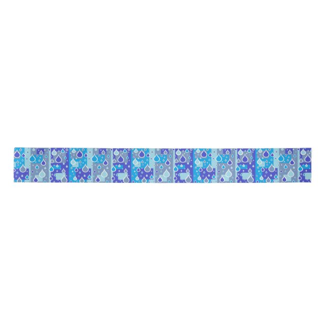 Rain Drops April Showers Multi Blue Design Satin Ribbon (Front)