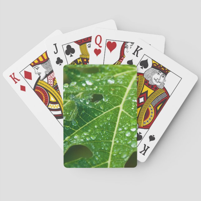 Rain Drops on Green Papaya Leaf Poker Cards (Back)