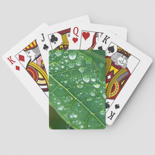 Rain Drops on Tropical Papaya Leaf Poker Cards (Back)