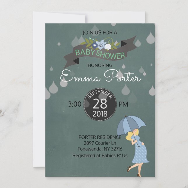 Rain Drops Shower Umbrella Baby Shower Invitation (Front)