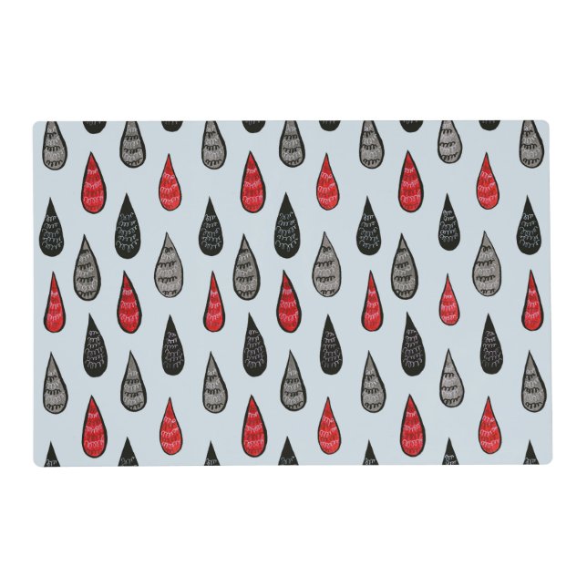 Rain Drops Weird Ink Pattern Red Black Placemat (Front)