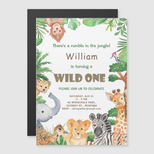 Rain Forest Animals Wild One First Birthday Magnetic Invitation