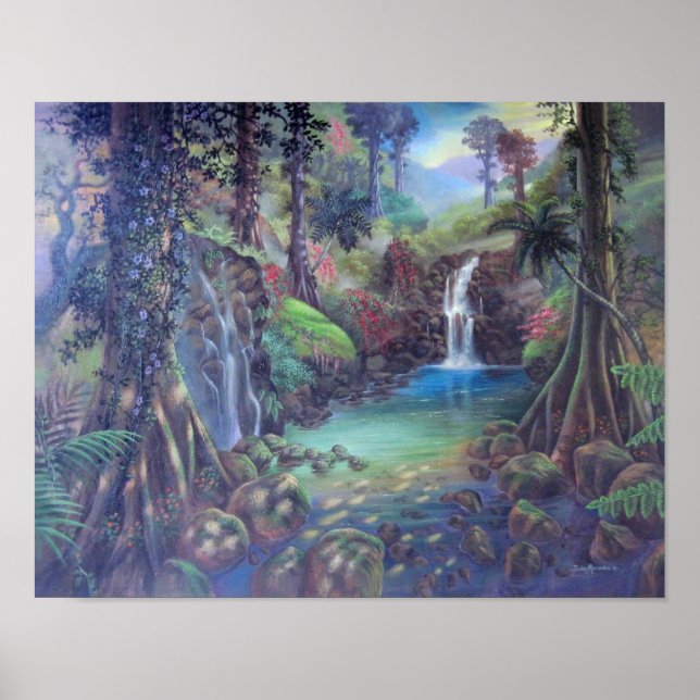 Rain Forest Landscape River Waterfalls Art Poster (Front)