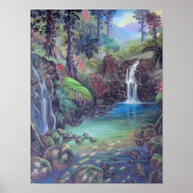 Rain Forest Landscape River Waterfalls Art Poster (Front)