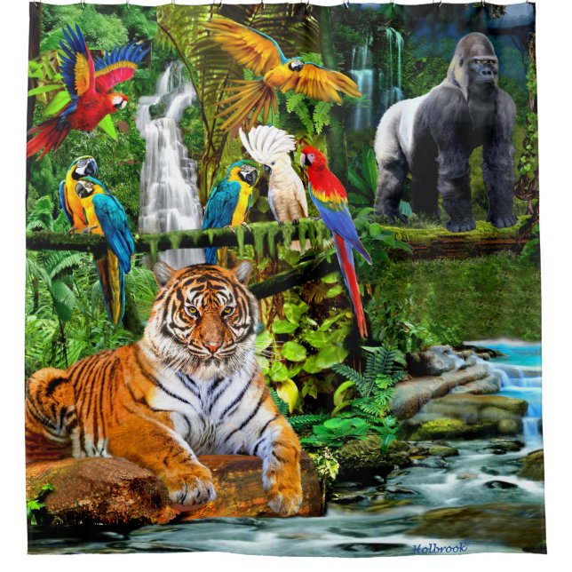RAIN FOREST WILDLIFE SHOWER CURTAIN (Front)