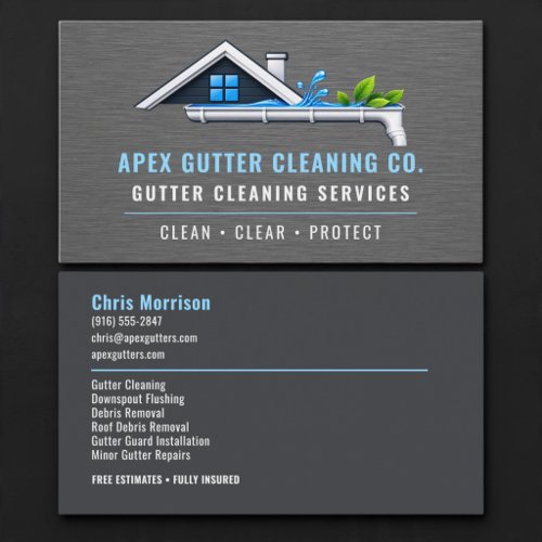 Rain Gutter Cleaning Metallic Professional Business Card