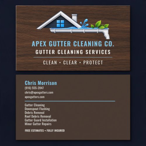 Rain Gutter Cleaning Wood Professional Business Card