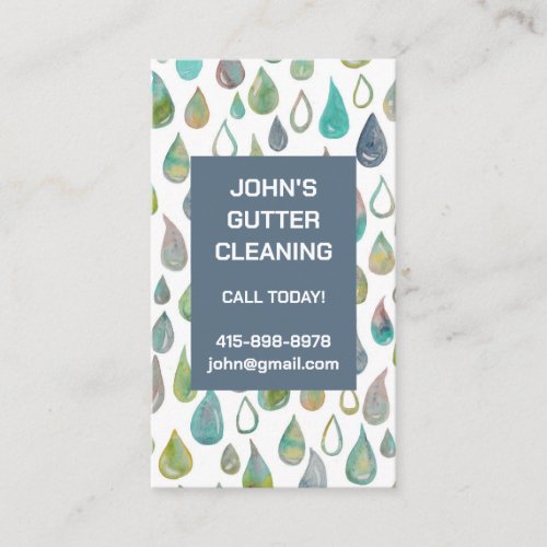 Rain Gutter Roof Cleaning Repair Watercolor Drops Business Card