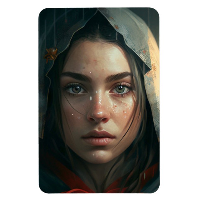 Rain hood girl magnet (Vertical)