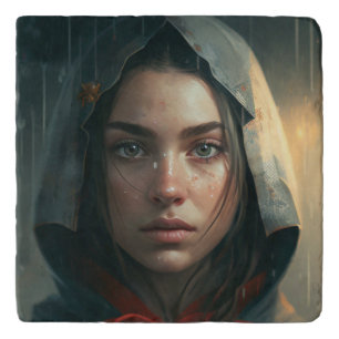 Rain hood girl trivet