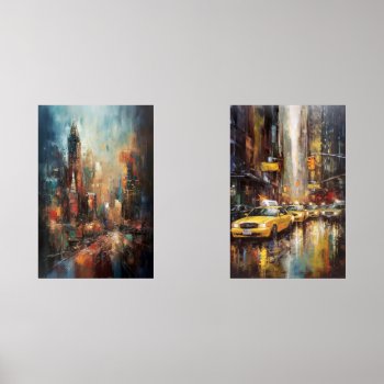 Rain In New York City Abstract Painting Wall Art Sets by BluePlanet at Zazzle