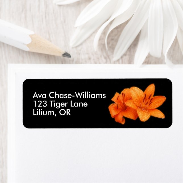 Rain-Kissed Floral Orange Asiatic Tiger Lilies Label (Insitu)