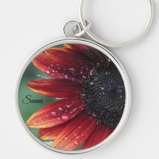 Rain Kissed Red Sunflower *personalize* Keychain