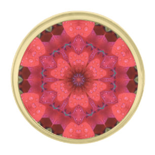 Rain Kissed Scarlet Kaleidoscope Gold Finish Lapel Pin