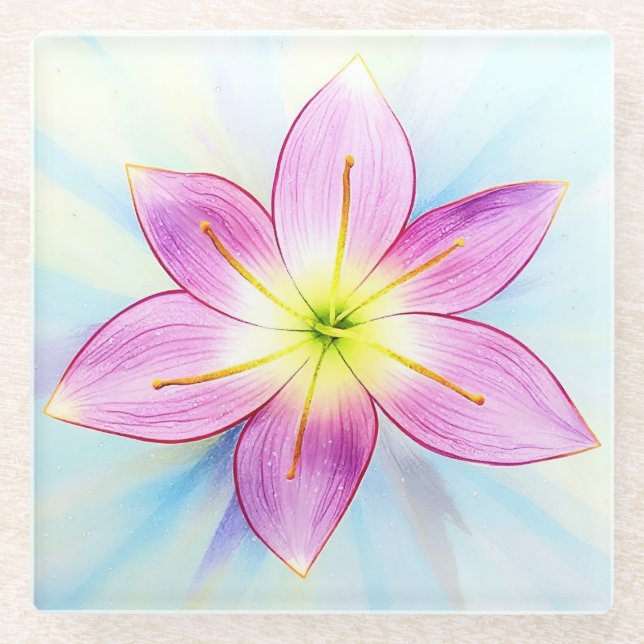 Rain Lily glass coaster (Front)